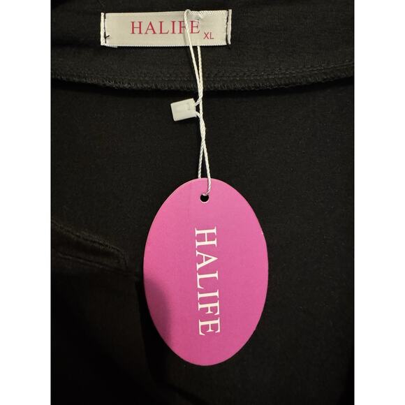 Halife Black Minimalist Long Sleeve V Neck Tunic Top Stretchy Roll Tab Sleeve XL - Picture 3 of 7